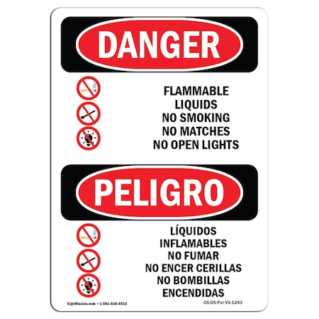 OSHA Danger, Flammable Liquids No Smoking Bilingual, 10in X 7in Decal